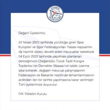 Olağanüstü Tüzük Tadil Kongresi İptal Duyurusu